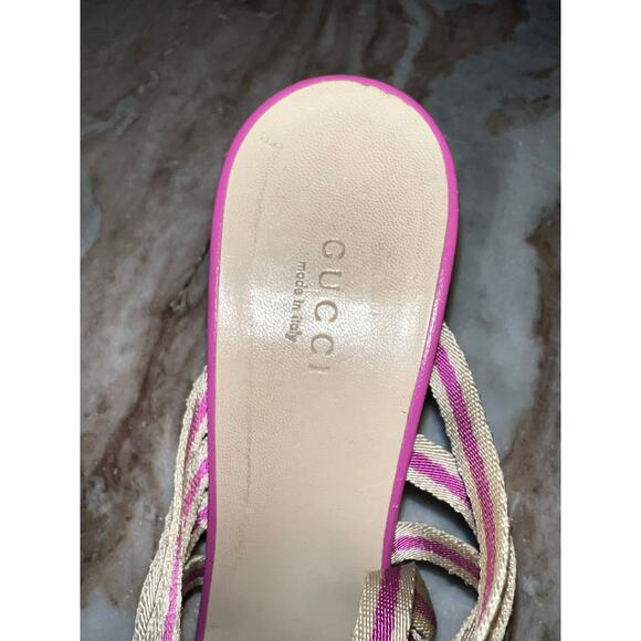 Gucci Pink and Beige Stripe Knotted Sandals Size 8 
Authentic - Picture 7 of 11